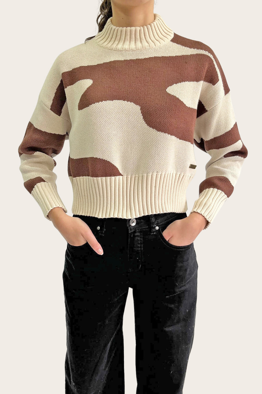 Sweater Cuello Alto Orgánico Mujer Café