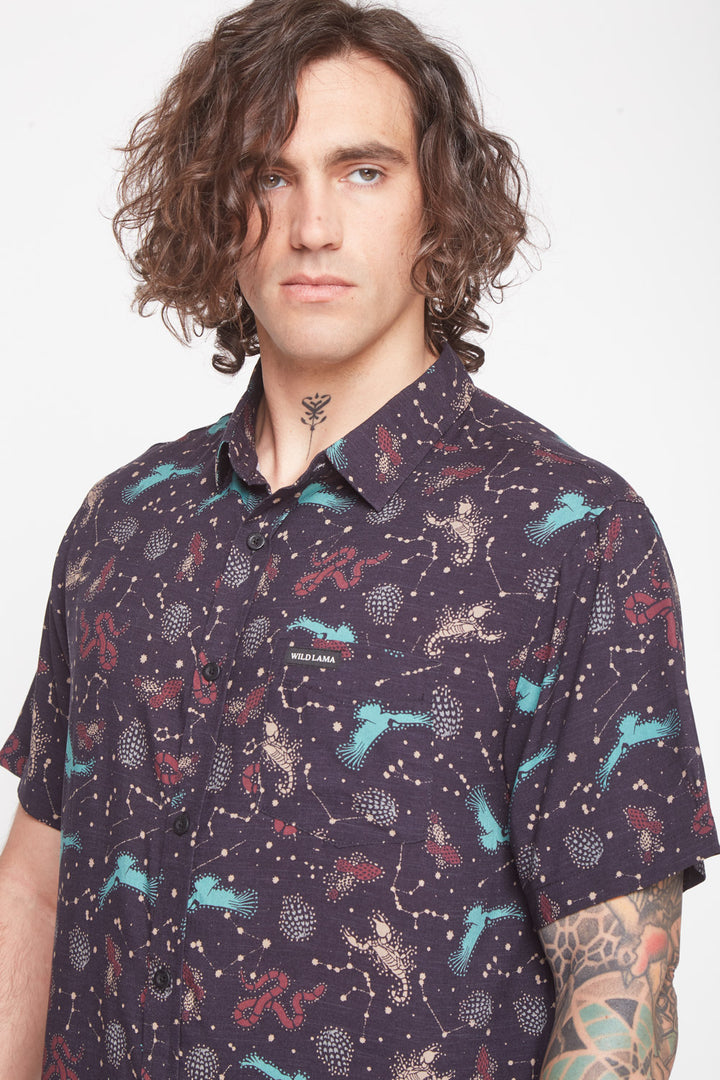Guayabera Mero Negro Animales Hombre