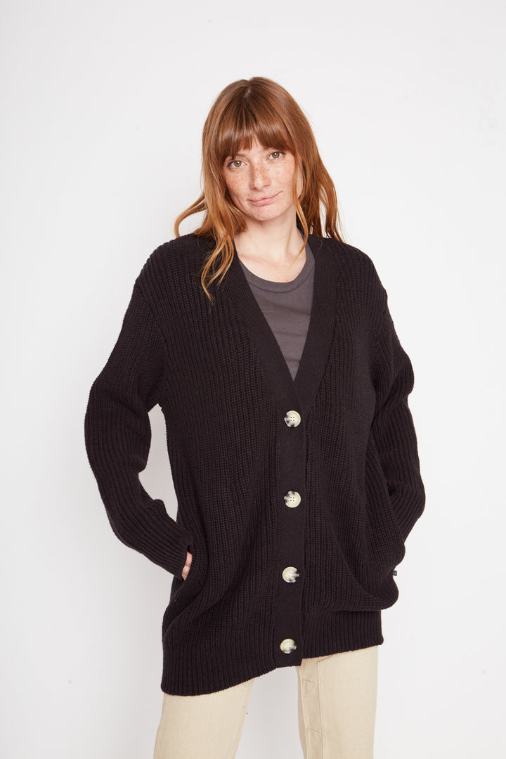 Cardigan Bohemia Oversize Orgánico Negro Mujer