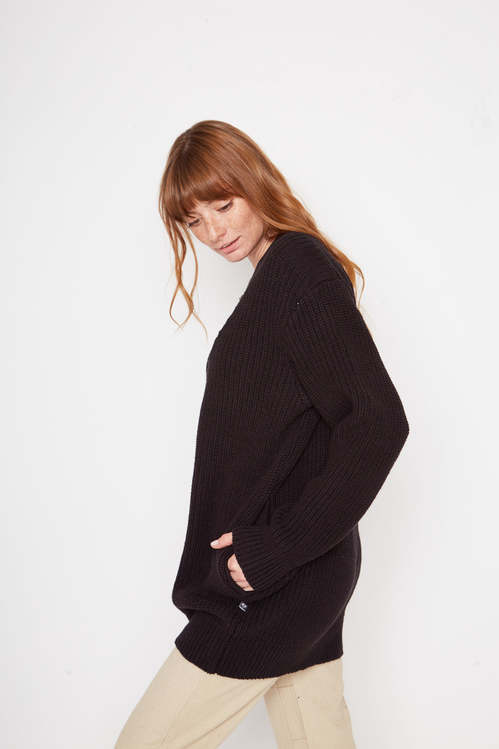 Cardigan Bohemia Oversize Orgánico Negro Mujer