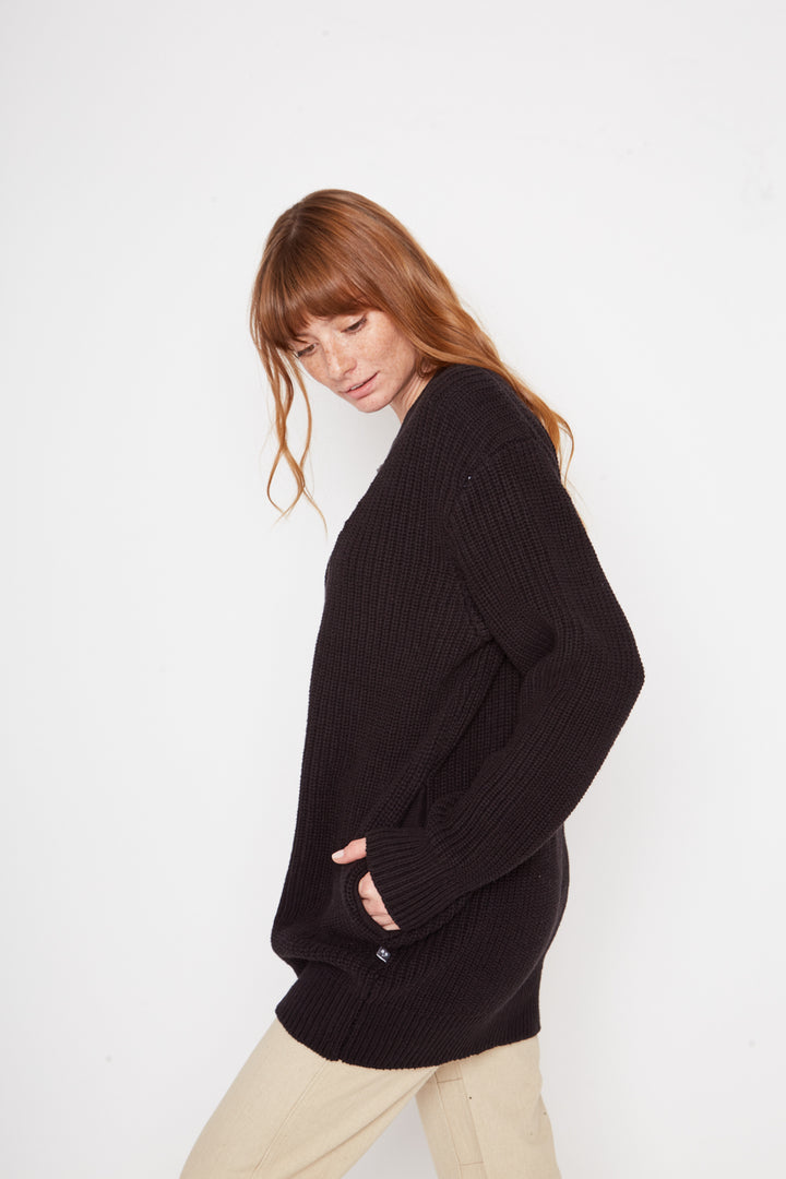 Cardigan Bohemia Oversize Orgánico Negro Mujer