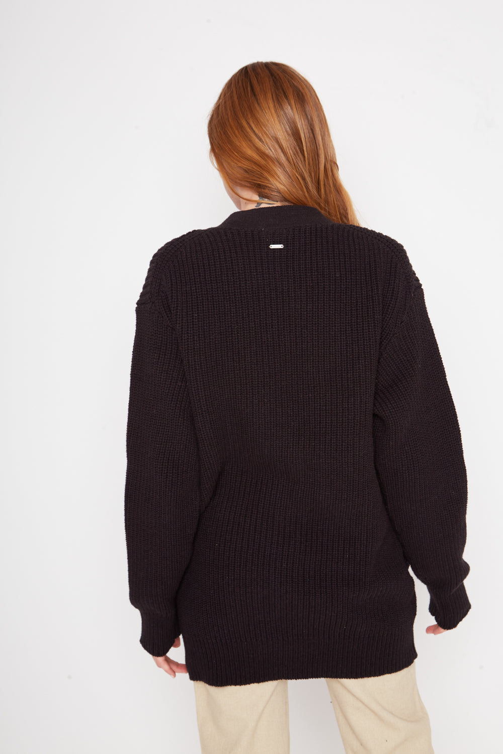 Cardigan Bohemia Oversize Orgánico Negro Mujer