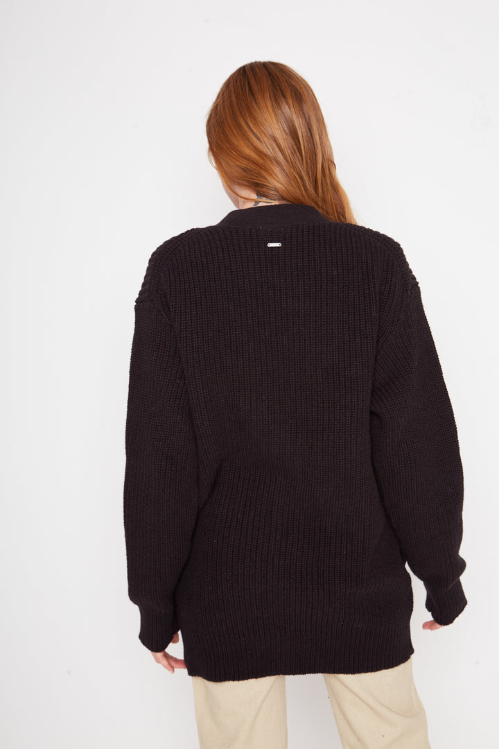 Cardigan Bohemia Oversize Orgánico Negro Mujer