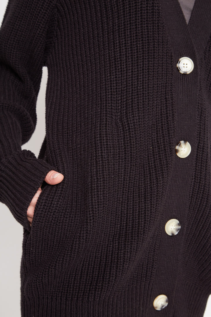 Cardigan Bohemia Oversize Orgánico Negro Mujer